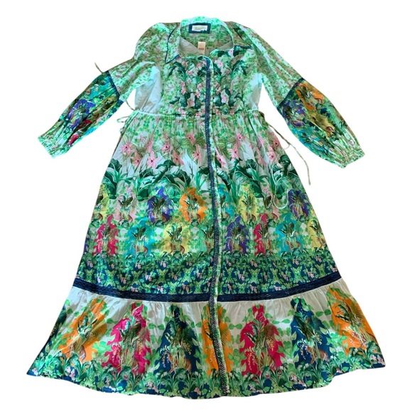 Anthropologie Eleanora Long-Sleeve Printed Maxi Shirt Dress green XL new!! - Picture 6 of 10